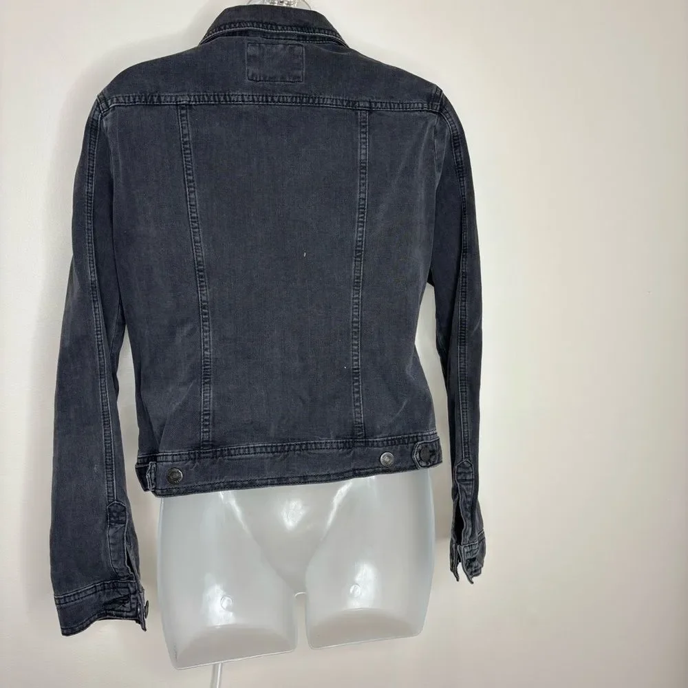 Massimo Dutti Black Button up denim jean jacket size medium casual